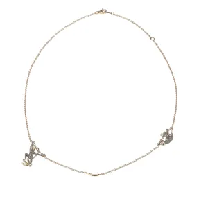 Two Monkey Rose Gold, Silver & Gold Chain Necklace w. Diamonds
