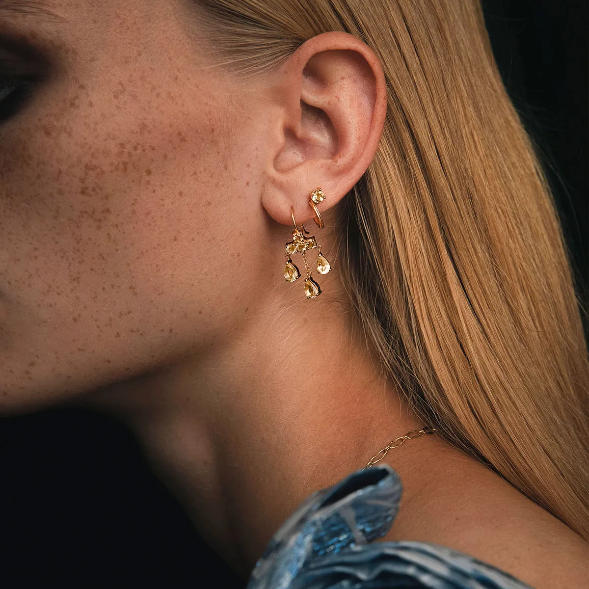 Unicorn 18K Gold Plated Hoops w. Yellow Champagne Quartz