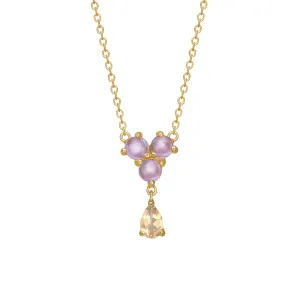 Unicorn 18K Gold Plated Necklace w. Amethyst & Champagne Quartz
