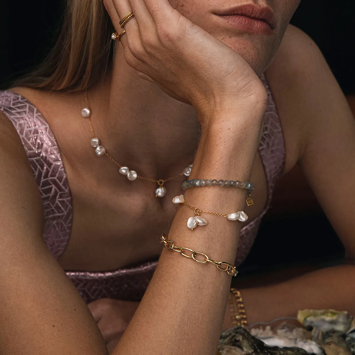 Unicorn 18K Gold Plated Necklace w. Keshi Pearls