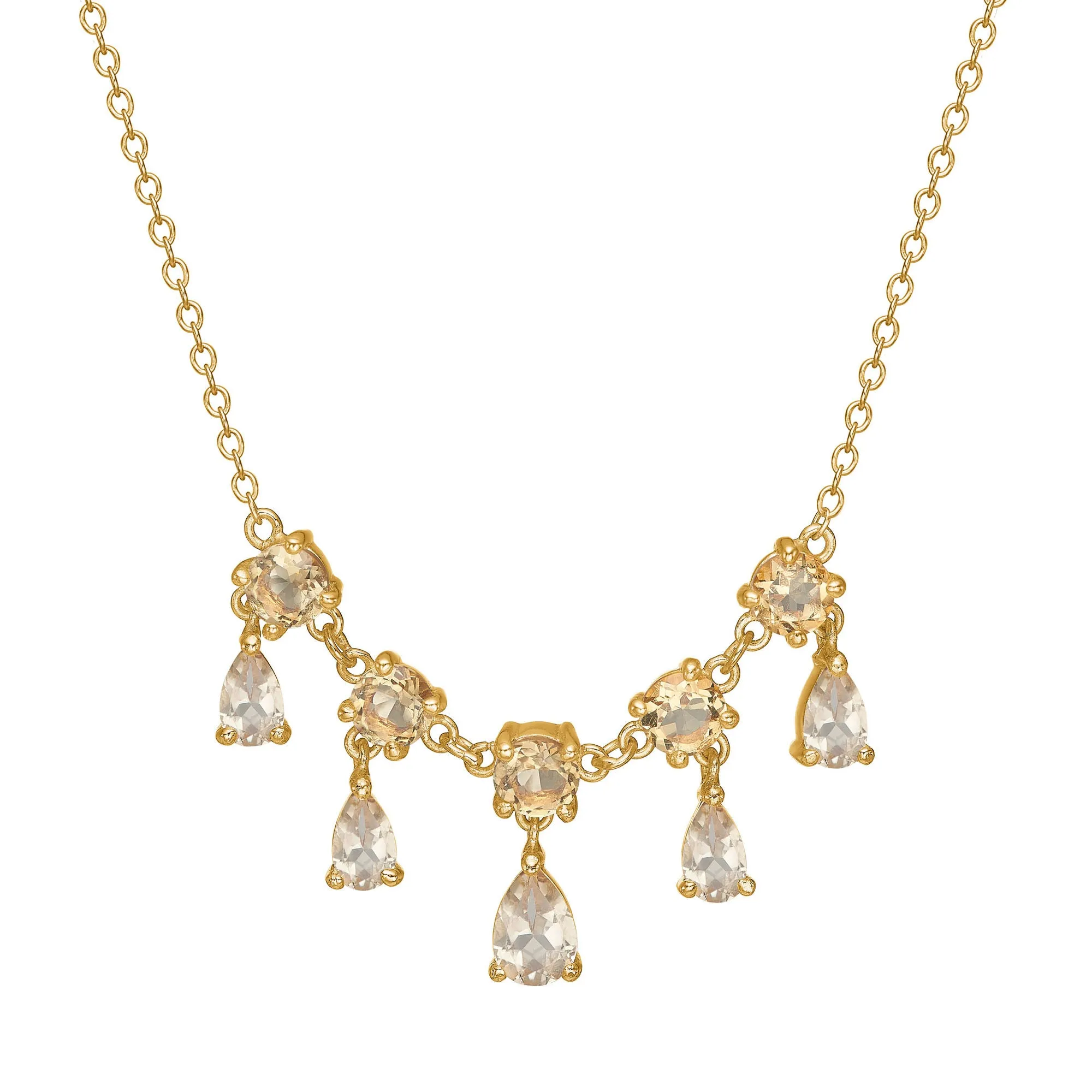 Unicorn 18K Gold Plated Necklace w. round and pear cut Quartz