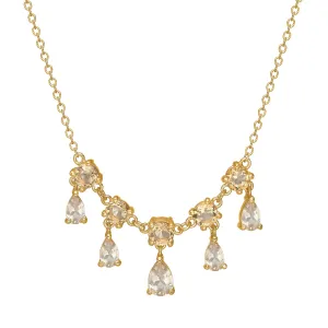 Unicorn 18K Gold Plated Necklace w. round and pear cut Quartz