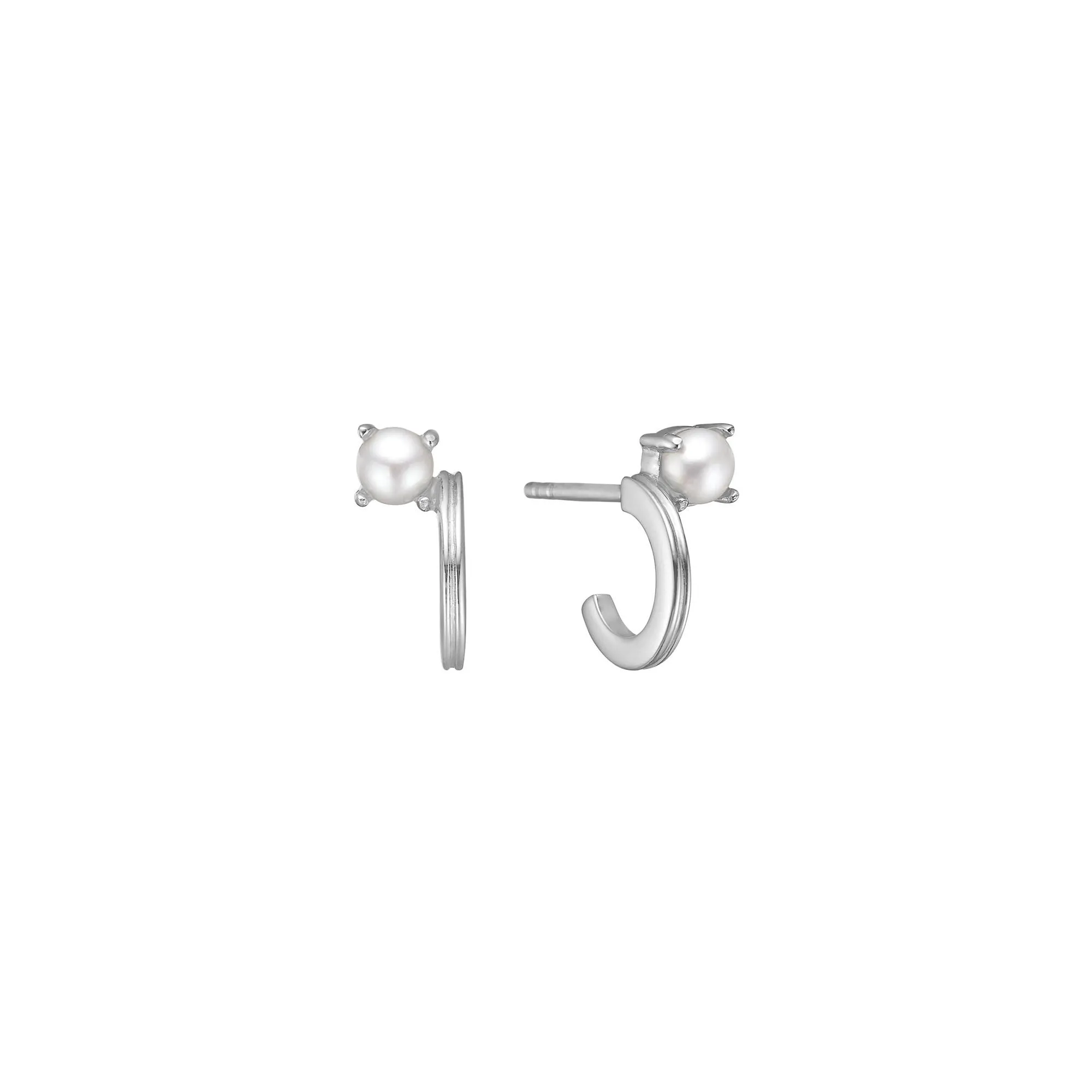 Unicorn Silver Hoops w. White Freshwater Pearls