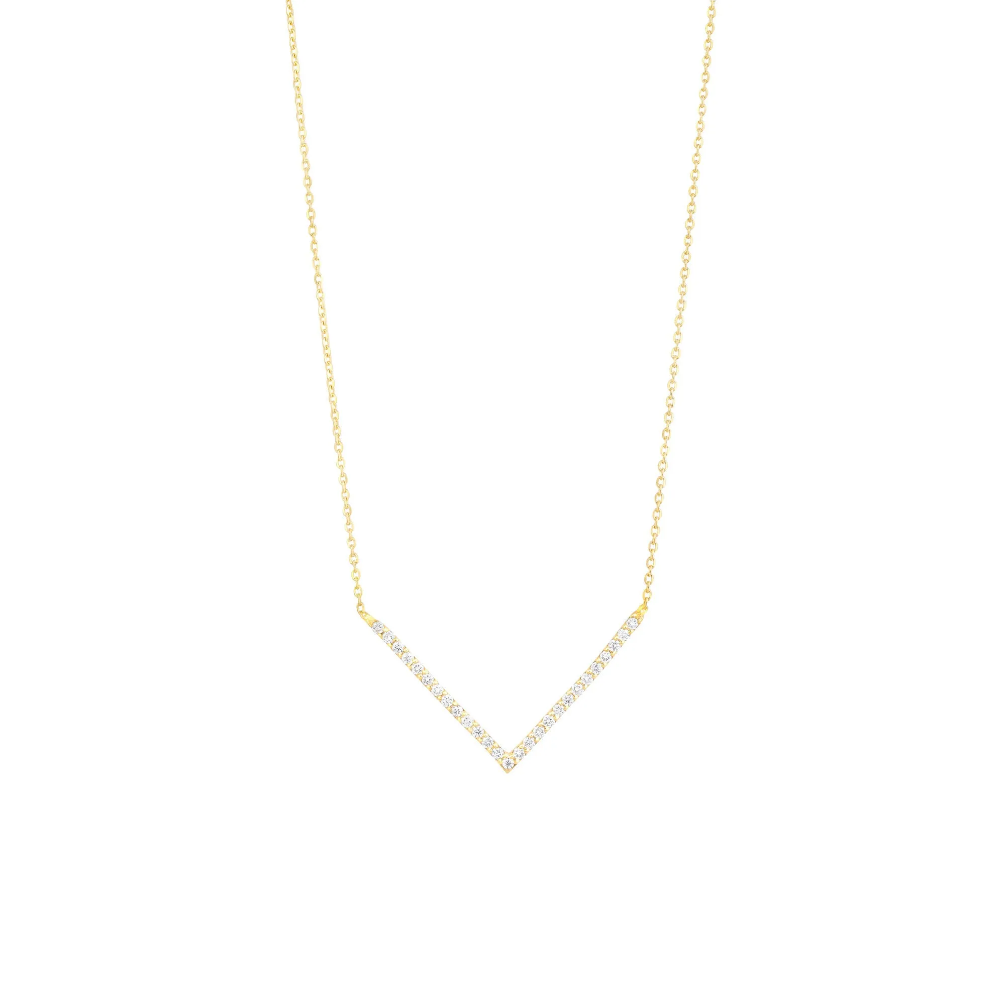 V 18K Gold Necklace w. Diamonds