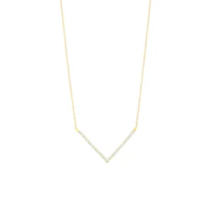 V 18K Gold Necklace w. Diamonds