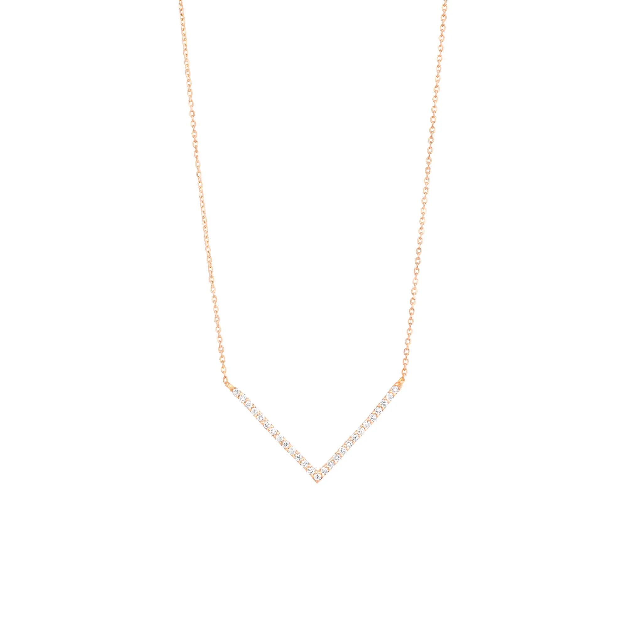 V 18K Rose Gold Necklace w. Diamonds