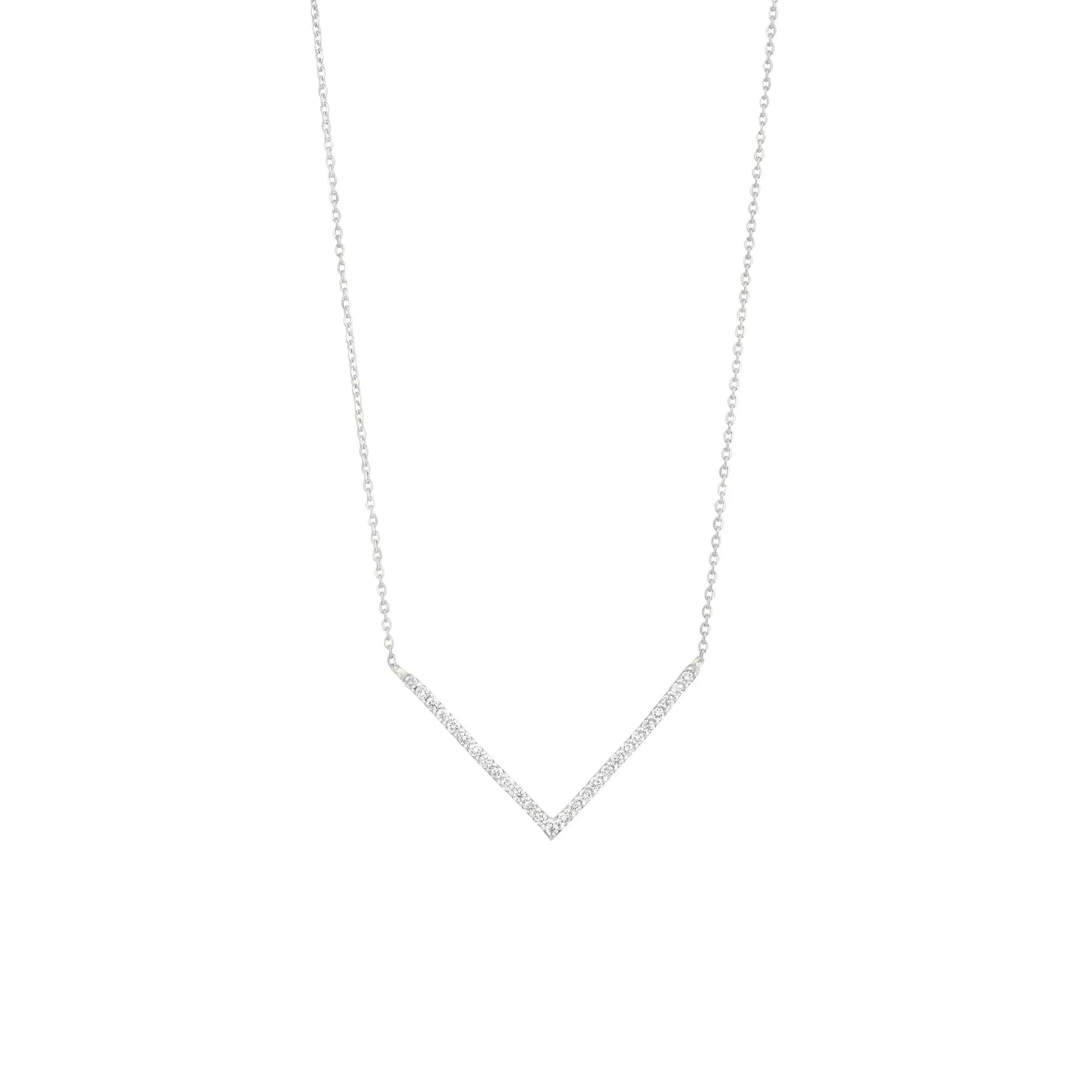 V 18K White Gold Necklace w. Diamonds