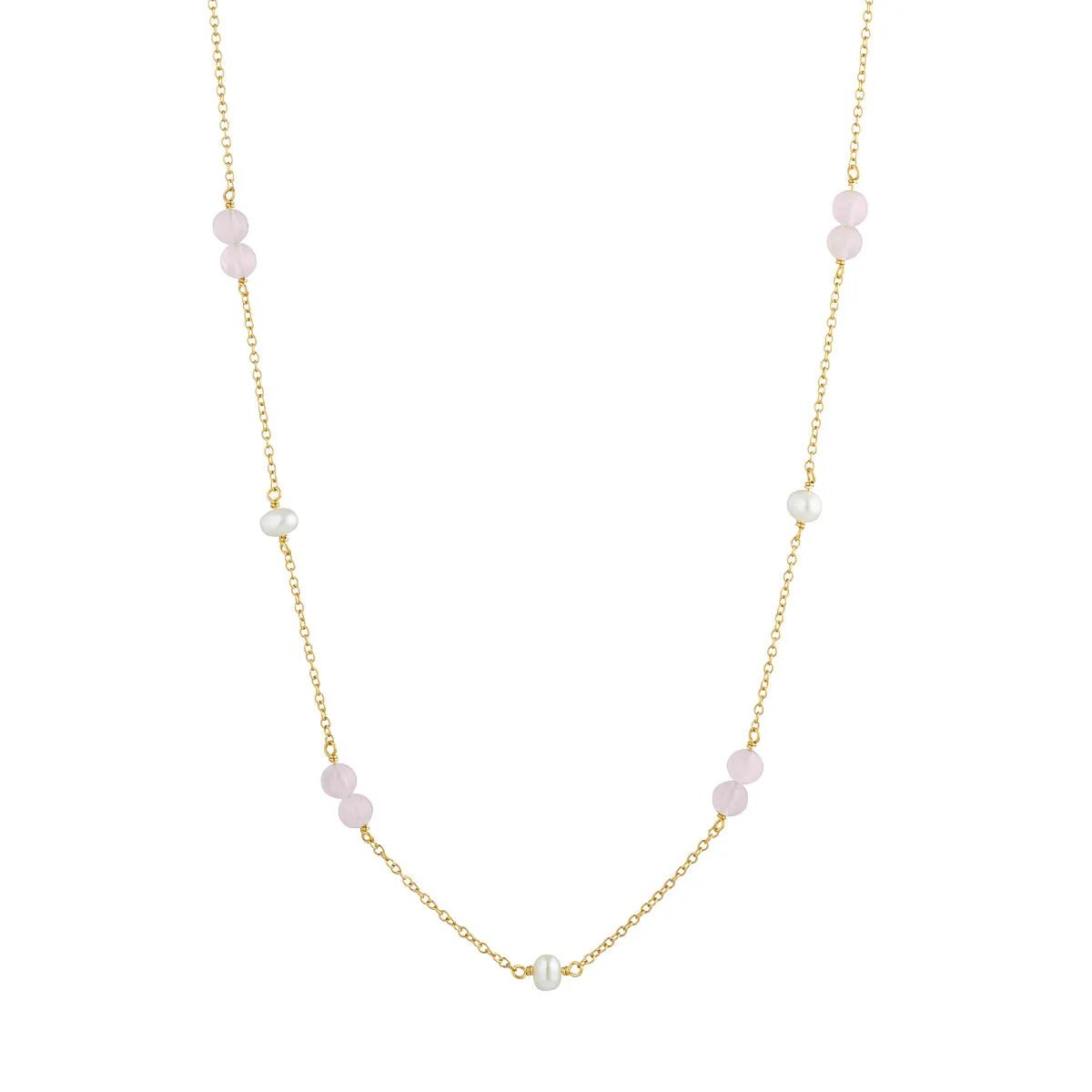 Valentine 18K Gold Plated Necklace w. Pearls & Quartz