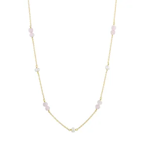 Valentine 18K Gold Plated Necklace w. Pearls & Quartz