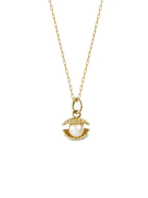 Venus Clam 14K Gold Necklace w. Pearl
