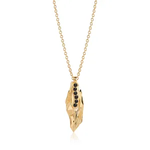 Vulcanello Gold Plated Necklace w. Black Zirconias 45 - 60 cm