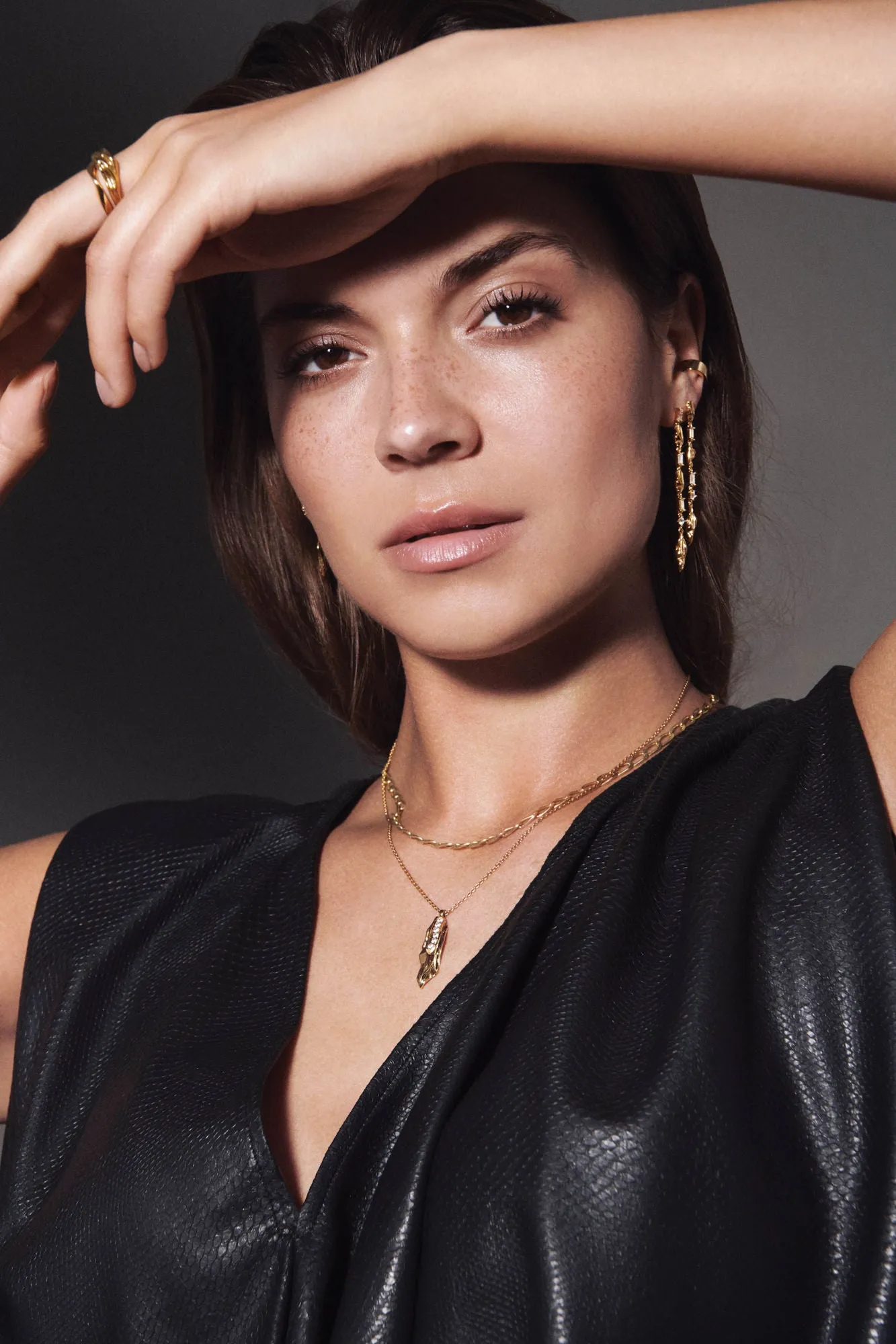 Vulcanello Gold Plated Necklace w. Black Zirconias 45 - 60 cm
