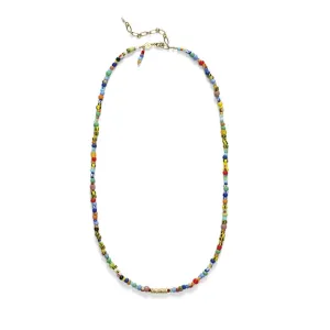 Wavy Gold Plated Necklace w. Mixed coloured Beads