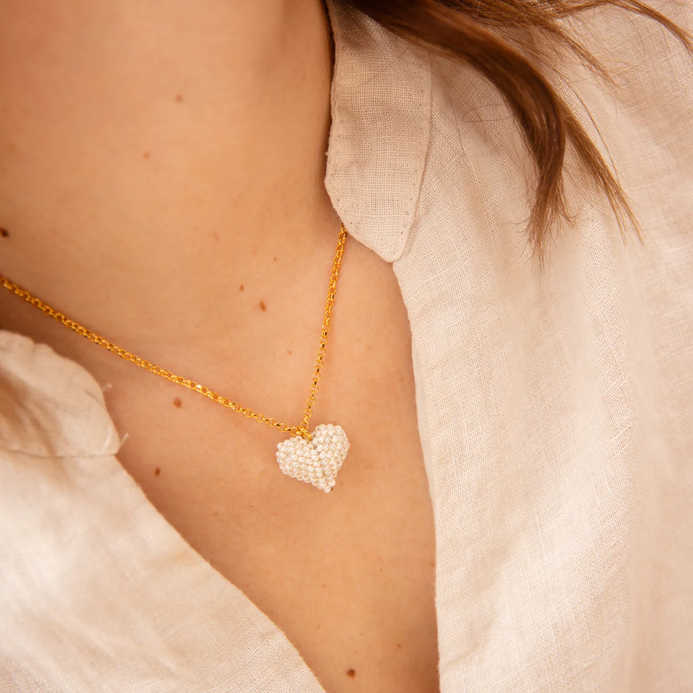 White Puffy Heart Necklace