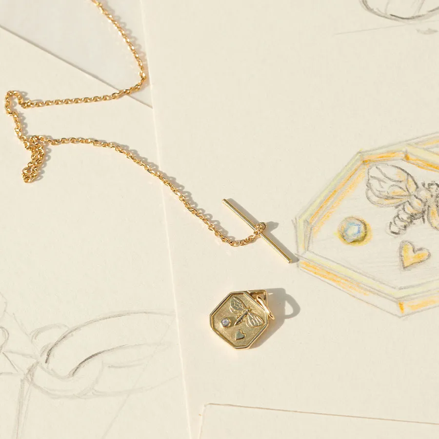 World Gold Day Bee 18k Gold Necklace w. Diamond