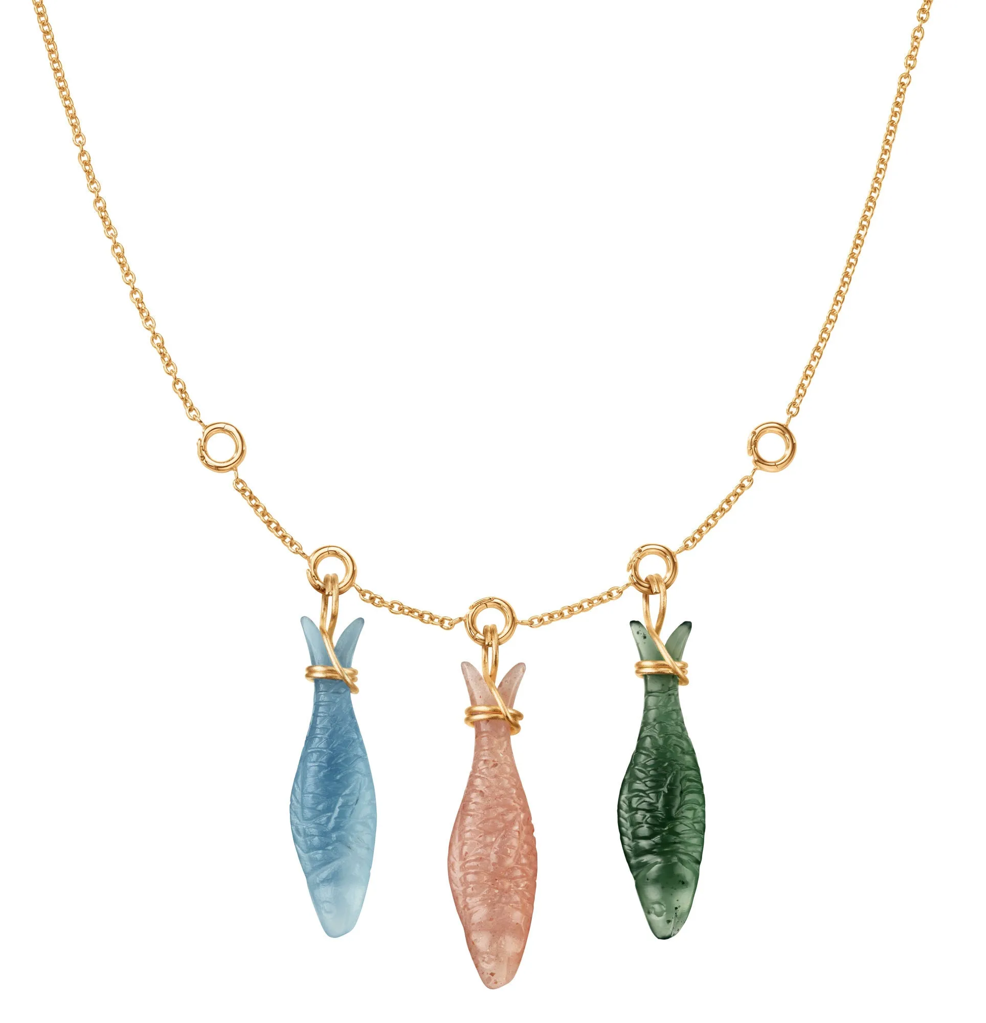 Young Fish 18K Gold Pendant w. Aquamarine Fish