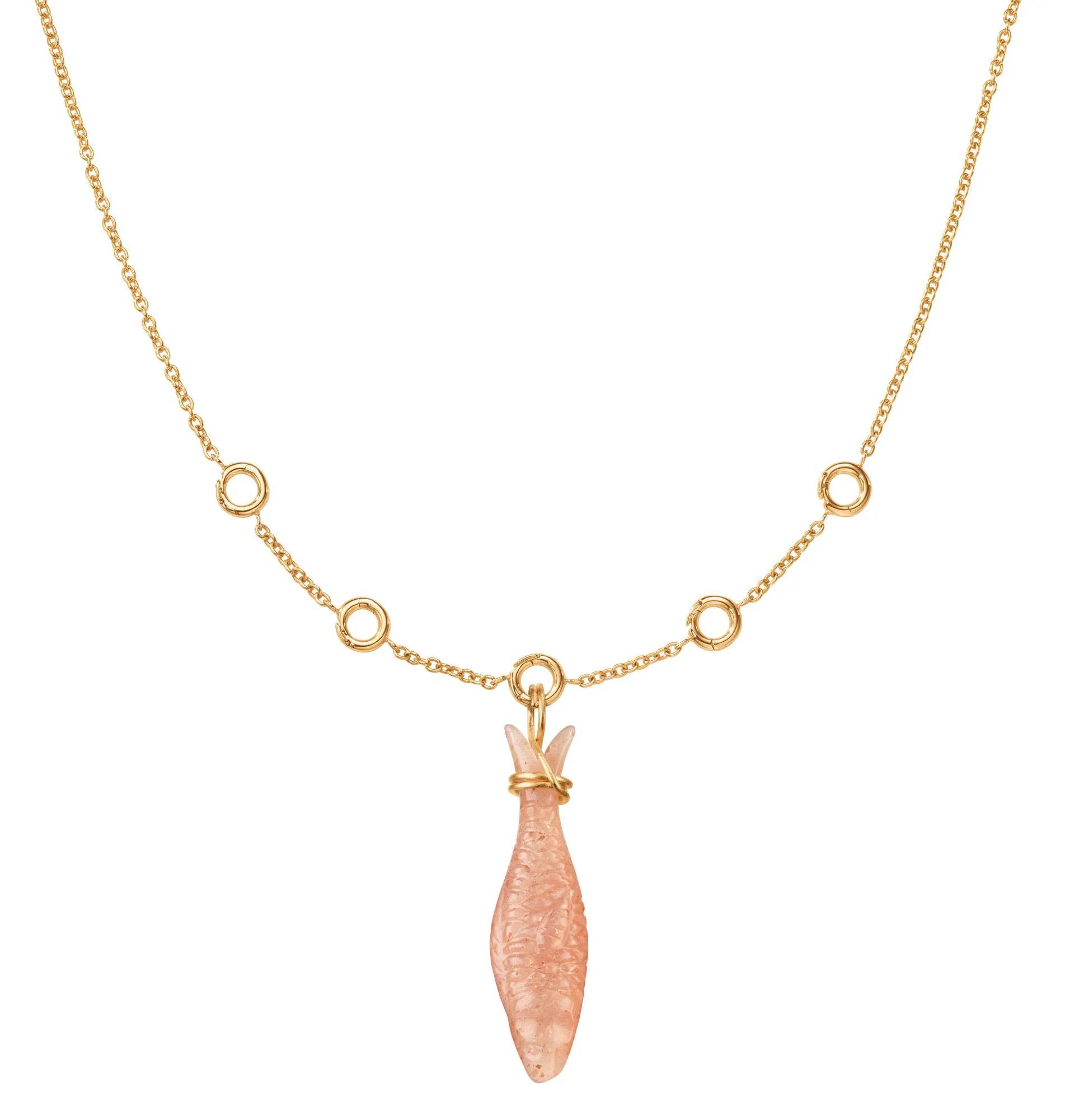 Young Fish 18K Gold Pendant w. Blush Fish