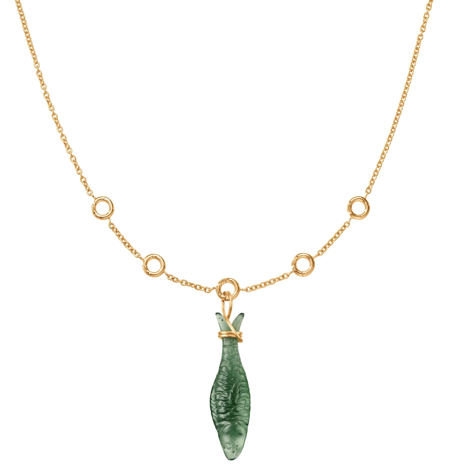 Young Fish 18K Gold Pendant w. Serpentine Fish