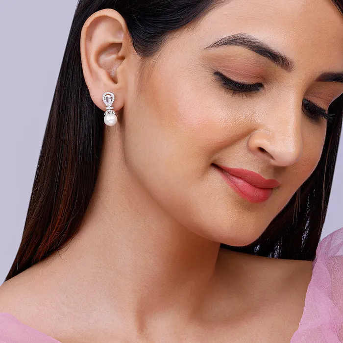 Zircon Pearl Drop Earrings Giva