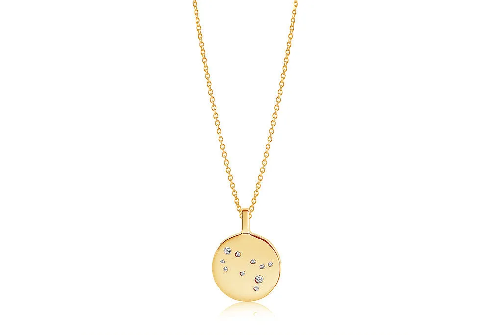 Zodiaco Gemini Gold Plated Necklace w. White Zirconias