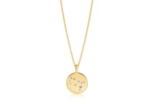 Zodiaco Gemini Gold Plated Necklace w. White Zirconias